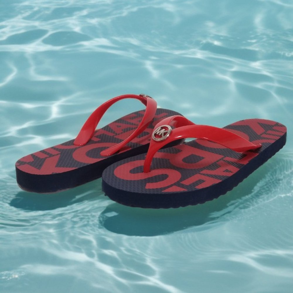 Michael Kors NEW Women's MK Logo-Detailed Footbed Red/Blue Flip Flops